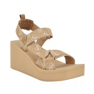 Guess Tan Quattro G Daysa Strappy Eva Wedge Sandals 8